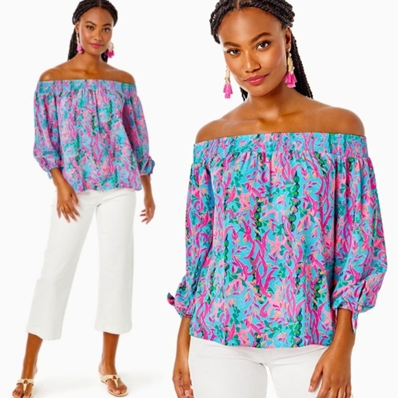 Maryellen Off-the-shoulder Top In Multi Seaweed Samba - Picture 7 of 7